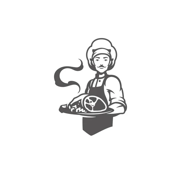 Chef de dibujos animados a mano con sombrero y guantes. — Vector de