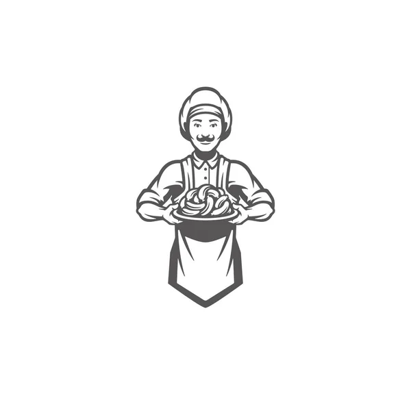 Chef Hombre Sosteniendo Salchichas Carne Silueta Vector Ilustración Carnicería Gráficos — Vector de stock