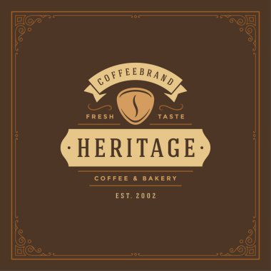 Kahve dükkanı etiket tasarım şablonu vektör çizim. Siluet, iyi kafeterya tabela ve kafe rozetin için bean. Retro tipografi amblemi.