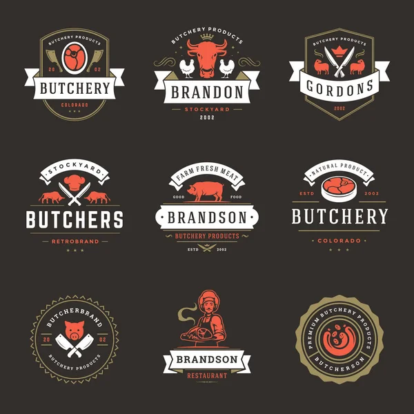 Butcher shop logos set vector illustration. — Stock Vector