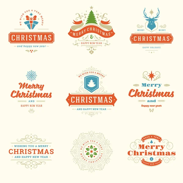 Étiquettes Insignes Noël Ensemble Éléments Conception Vectorielle Joyeux Noël Bonne — Image vectorielle