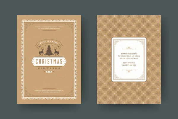 Design Vorlage Für Weihnachtsgrußkarten Frohe Weihnachten Und Feiertage Wünscht Retro — Stockvektor