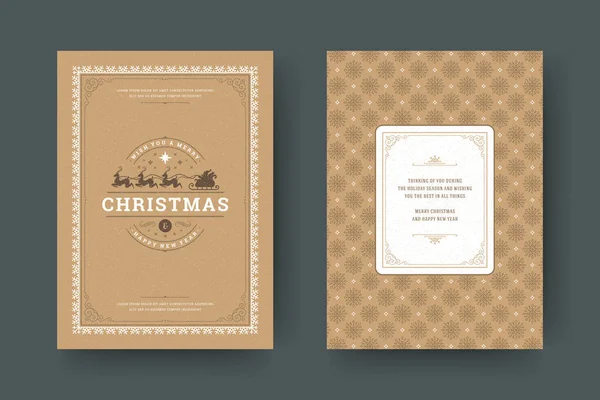 Design Vorlage Für Weihnachtsgrußkarten Frohe Weihnachten Und Feiertage Wünscht Retro — Stockvektor