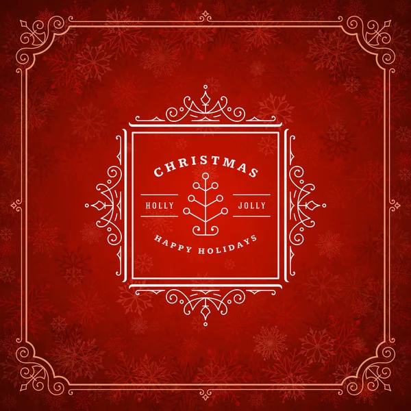 Kerstmis Nieuwjaar Retro Typografie Label Design Licht Met Sneeuwvlokken Vakantie — Stockvector