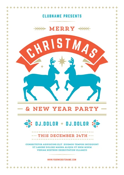 Kerstfeest Uitnodiging Retro Typografie Decoratie Elementen Kerstvakantie Evenement Flyer Poster — Stockvector