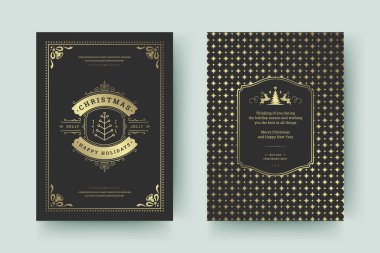 Noel tebrik kartı tasarımı şablonu. Mutlu Noeller ve tatiller geçmişe dönük tipografik etiketler ve yazı için şablon arka planlı yerler. Vektör illüstrasyonu.