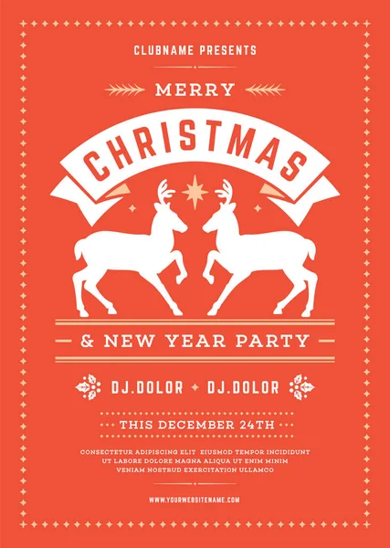 圣诞派对海报设计复古字体和装饰元素 圣诞假期活动传单或邀请函 矢量说明 — 图库矢量图片