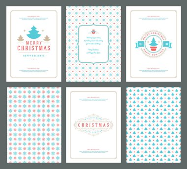 Neşeli Noel tebrik kartları şablonları ve desenler arka planlar, Noel tatili için yer ile Tipografik Tasarım isterdim. Vektör çizim.