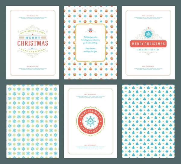 Frohe Weihnachten Grußkarten Vorlagen Und Muster Hintergründe Mit Platz Für — Stockvektor