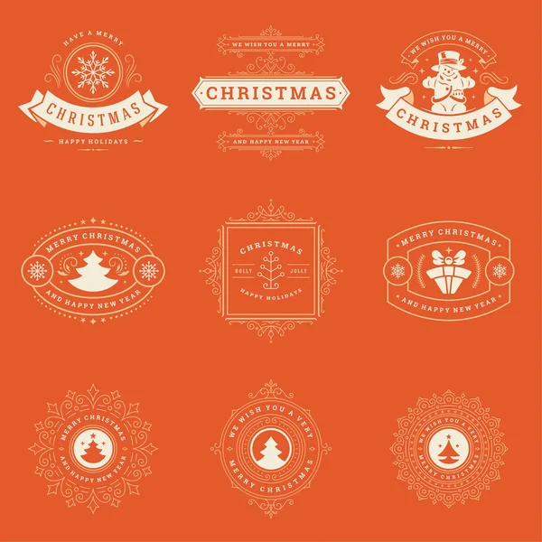 Etiquetas Navidad Insignias Conjunto Elementos Diseño Vectorial Feliz Navidad Feliz — Archivo Imágenes Vectoriales