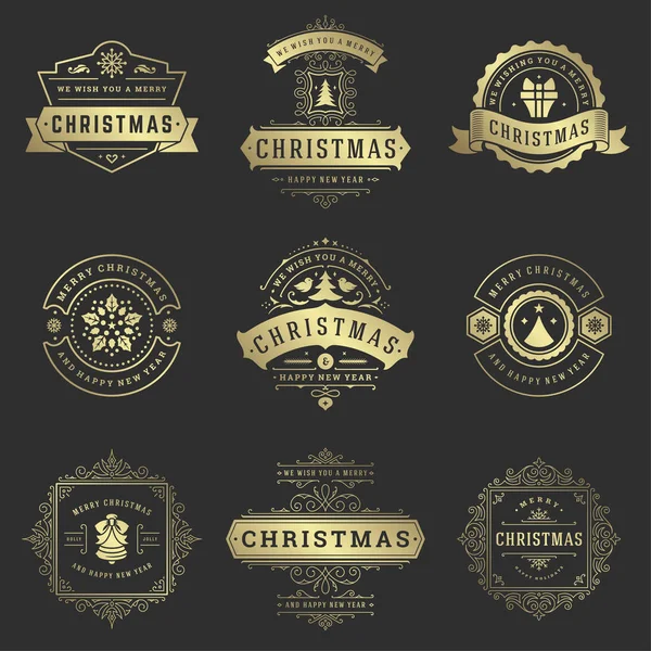 Etiquetas de Natal e emblemas conjunto de elementos de design vetorial. — Vetor de Stock
