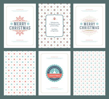 Neşeli Noel tebrik kartları şablonları ve desenler arka planlar, Noel tatili için yer ile Tipografik Tasarım isterdim. Vektör çizim.