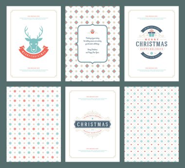 Neşeli Noel tebrik kartları şablonları ve desenler arka planlar, Noel tatili için yer ile Tipografik Tasarım isterdim. Vektör çizim.