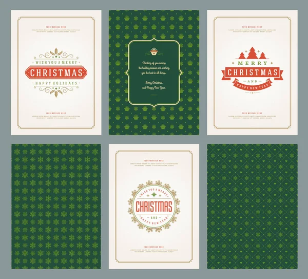 Feliz Navidad Tarjetas Felicitación Plantillas Patrones Fondos Con Lugar Para — Vector de stock