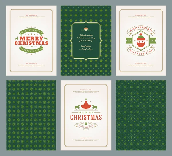 Feliz Navidad Tarjetas Felicitación Plantillas Patrones Fondos Con Lugar Para — Vector de stock