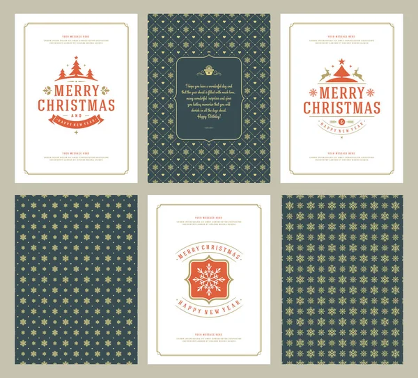 Веселі різдвяні вітальні листівки шаблони та візерунки фони — стоковий вектор