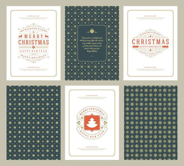 Frohe Weihnachten Grußkarten Vorlagen und Muster Hintergründe — Stockvektor