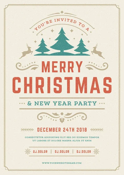 Christmas party invitation retro typography and decoration elements. — Stock Vector