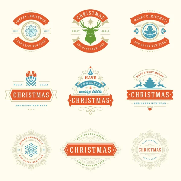 Christmas labels and badges vector design elements set. — Stock Vector