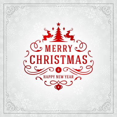 Noel ve yeni yıl retro tipografi etiket tasarımını ve ışık ile kar taneleri. Tatil tebrik kartı tasarımı ve vintage süsleme dekorasyon dileğiyle. Vektör arka plan.