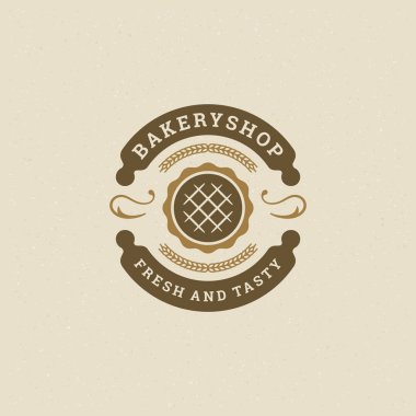 Fırın rozet veya etiket retro vektör çizim. Rolling pins siluetleri bakehouse için. Tipografik logo tasarımı.