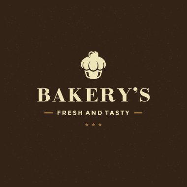 Fırın rozet veya etiket retro vektör çizim. Cupcake siluet bakehouse için. Tipografik logo tasarımı.