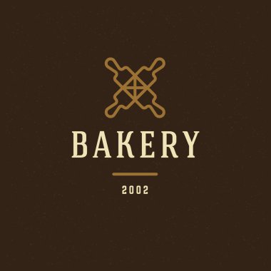Fırın rozet veya etiket retro vektör çizim. İki çapraz rolling iğneli siluetleri bakehouse için. Tipografik logo tasarımı.