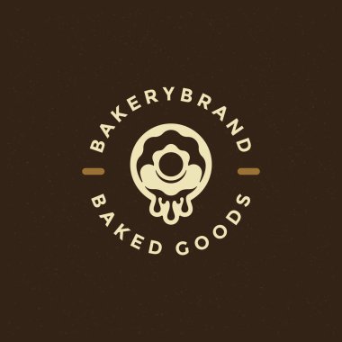 Çörek rozet veya etiket retro vektör çizim alışveriş. Çörek siluet bakehouse için. Tipografik logo tasarımı.