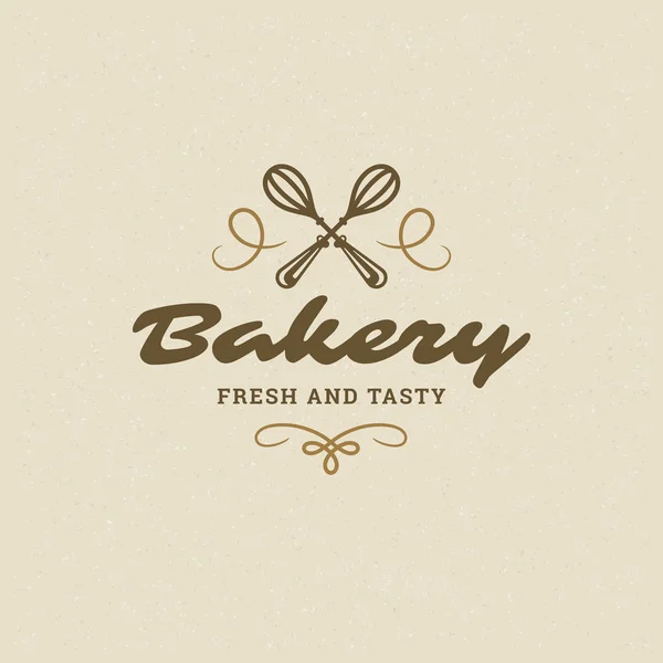 Bakery Badge Label Retro Vector Illustration Two Crossed Whisk Silhouettes — Stock Vector