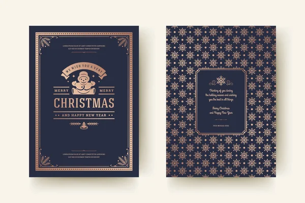 Design Vorlage Für Weihnachtsgrußkarten Frohe Weihnachten Und Feiertage Wünscht Retro — Stockvektor