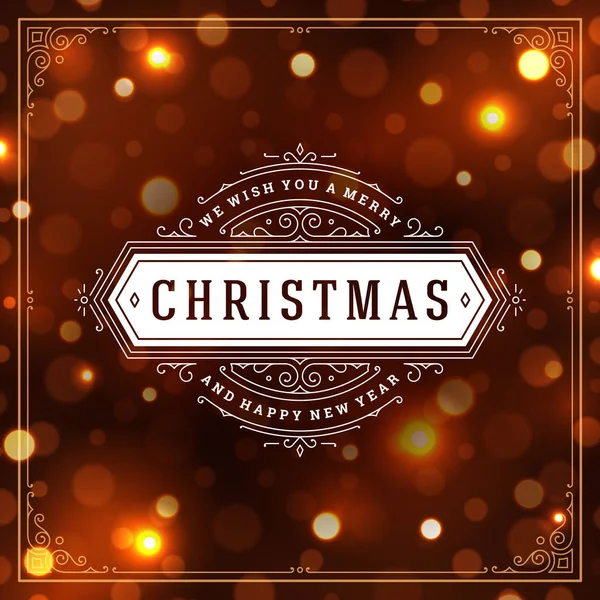 Christmas and new year retro typography label design and light bokeh. — Stock Vector