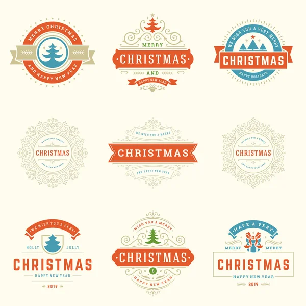 Etiquetas de Navidad y placas vector elementos de diseño conjunto. — Archivo Imágenes Vectoriales