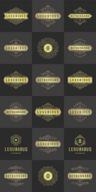 Lüks logolar şablonları ayarlamak, kaligrafi zarif süsleme satırları geliştiği.