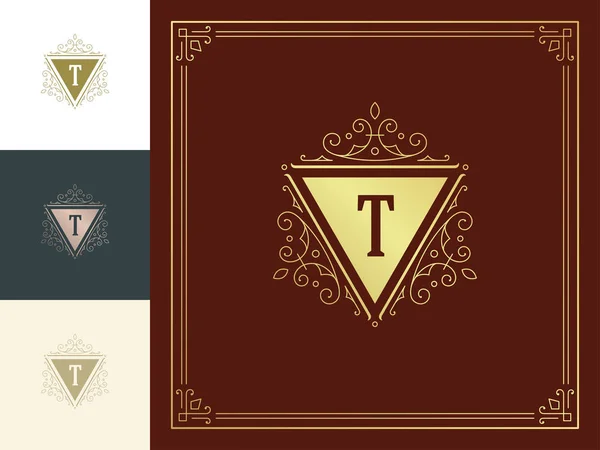 Luxe logo template vector vintage bloeit ornamenten. — Stockvector