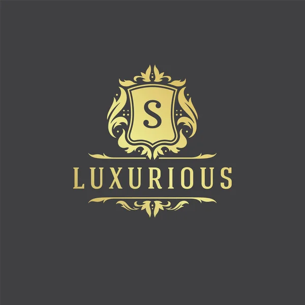 Logotipo Luxo Monograma Crista Modelo Design Vetor Ilustração Real Marca —  Vetores de Stock