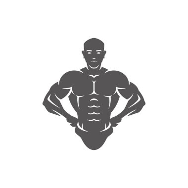 Beyaz arka plan vektör illüstrasyon izole vücut geliştirmeci erkek siluet. Vektör fitness spor salonu grafik illüstrasyon.