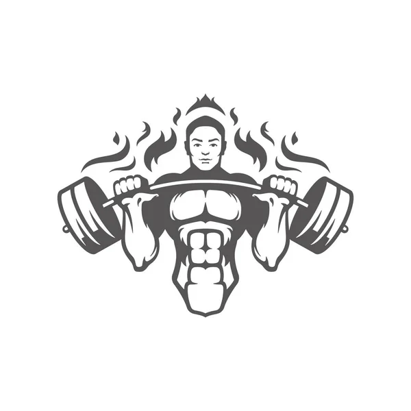 Αρσενικά Bodybuilder Ανύψωση Ένα Βαρύ Barbell Σιλουέτα Που Απομονώνονται Λευκό — Διανυσματικό Αρχείο