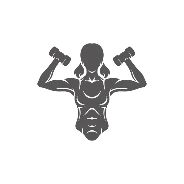 Vrouwelijke Bodybuilder Hijs Halters Silhouet Geïsoleerd Een Witte Achtergrond Vectorillustratie — Stockvector