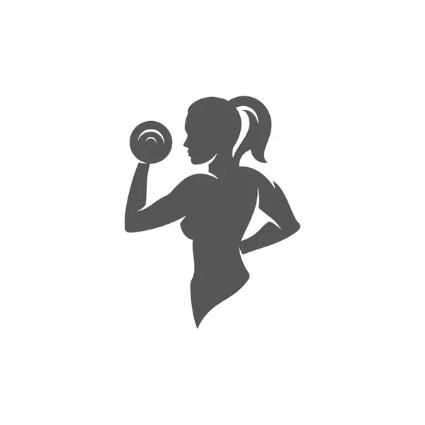 Bodybuilderin Hebt Hanteln Silhouette Isoliert Auf Weißem Hintergrund Vektor Illustration — Stockvektor