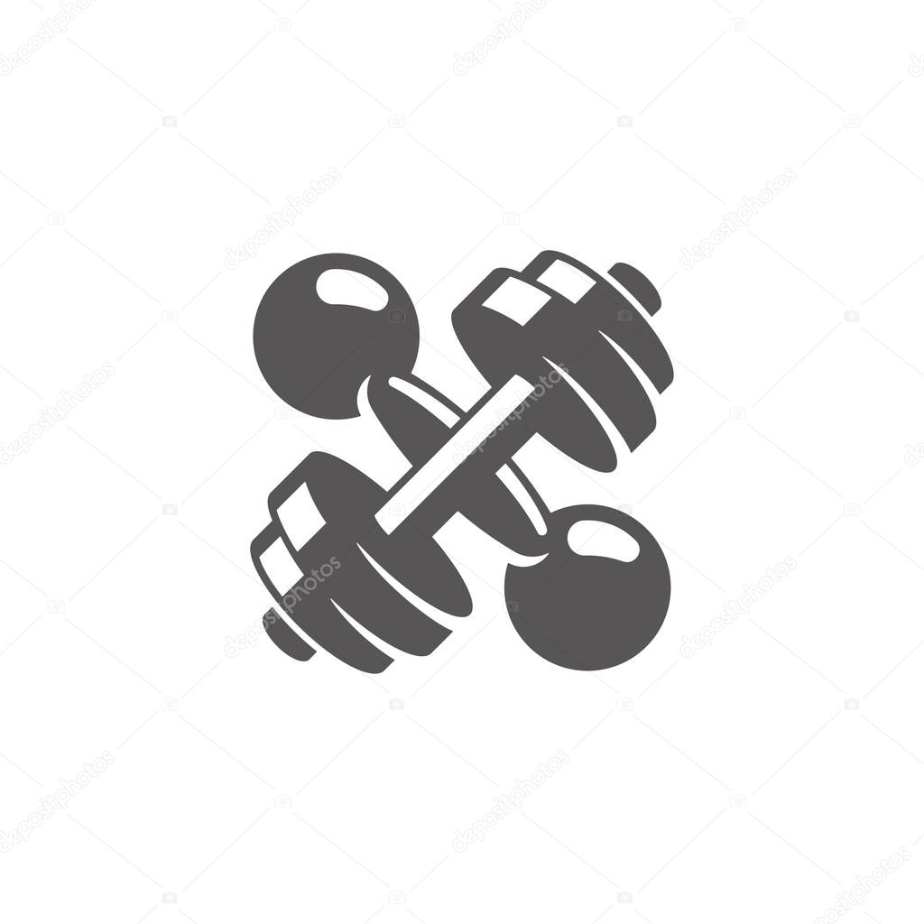 Crossed dumbbells silhouette isolated on white background vector illustration. Vector fitness gym equipment graphics illustration.