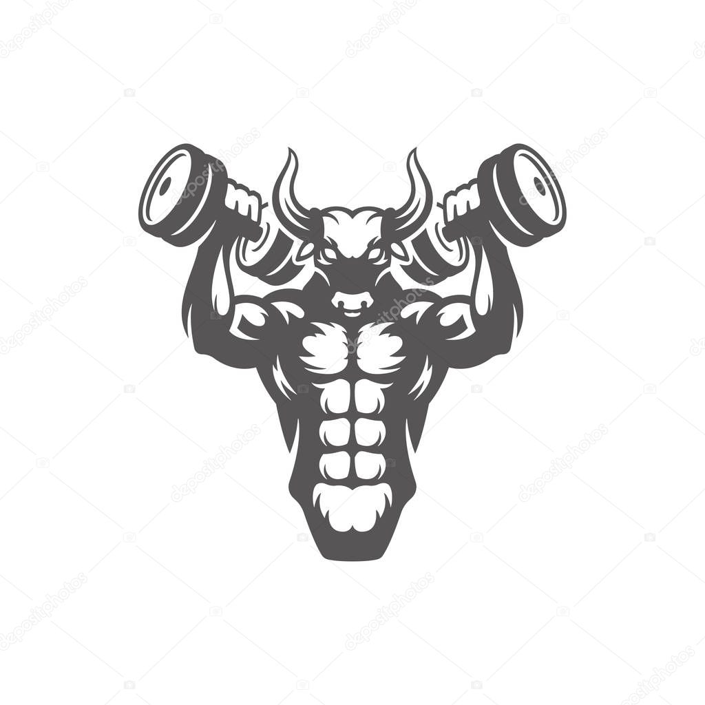 Bodybuilder lifting dumbbells silhouette isolated on white background vector illustration. Vector fitness gym graphics illustration.