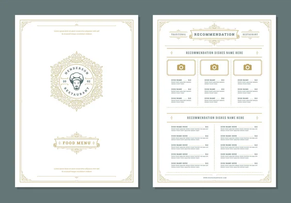 Diseño de menú de restaurante y etiqueta vector folleto plantilla . — Vector de stock