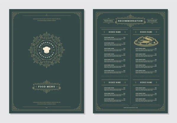 Diseño de menú de restaurante y logotipo vector folleto plantilla . — Vector de stock