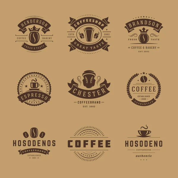 Coffee shop logotyper design mallar set vektorillustration. — Stock vektor