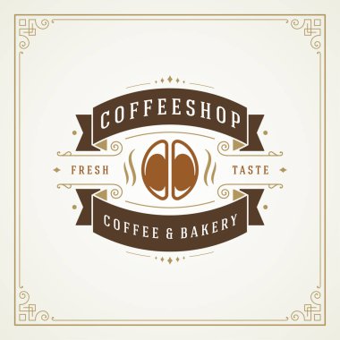 Coffee shop logo tasarım şablonu vektör çizim. Siluet, iyi kafeterya tabela ve kafe rozetin için bean. Retro tipografi amblemi.
