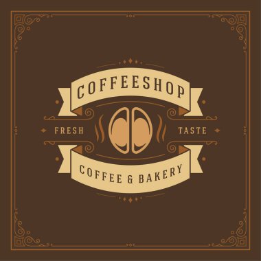 Coffee shop logo tasarım şablonu vektör çizim. Siluet, iyi kafeterya tabela ve kafe rozetin için bean. Retro tipografi amblemi.