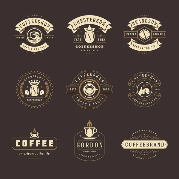 咖啡店标志设计模板集矢量插图 很好的餐厅标志和咖啡馆标签和徽章 复式排印标志 — 图库矢量图片