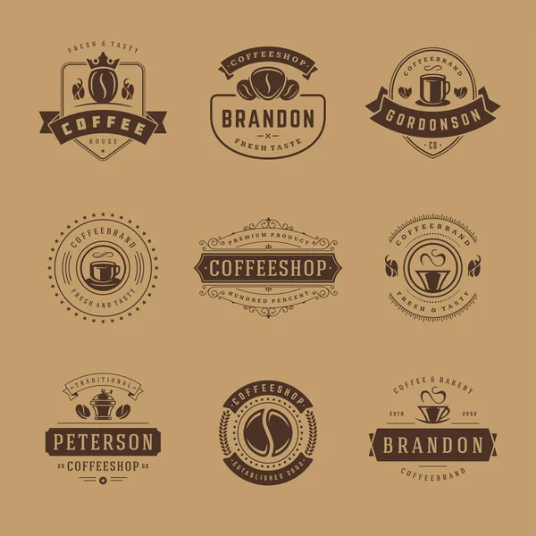 Coffee Shop Logos Design Templates Set Vector Illustration Good Cafeteria — Stock Vector