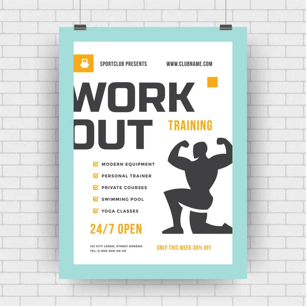 Fitness Center Flyer Layout Tipográfico Moderno Modelo Design Capa Evento — Vetor de Stock