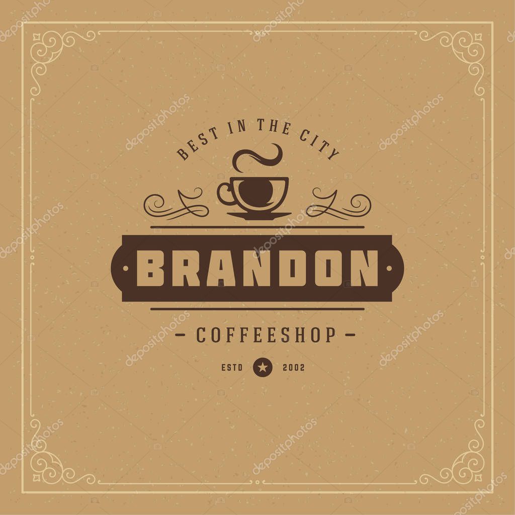 Coffee shop logo design template vector illustration. Cup silhouette, good for cafeteria signage and cafe badge. Retro typography emblem.